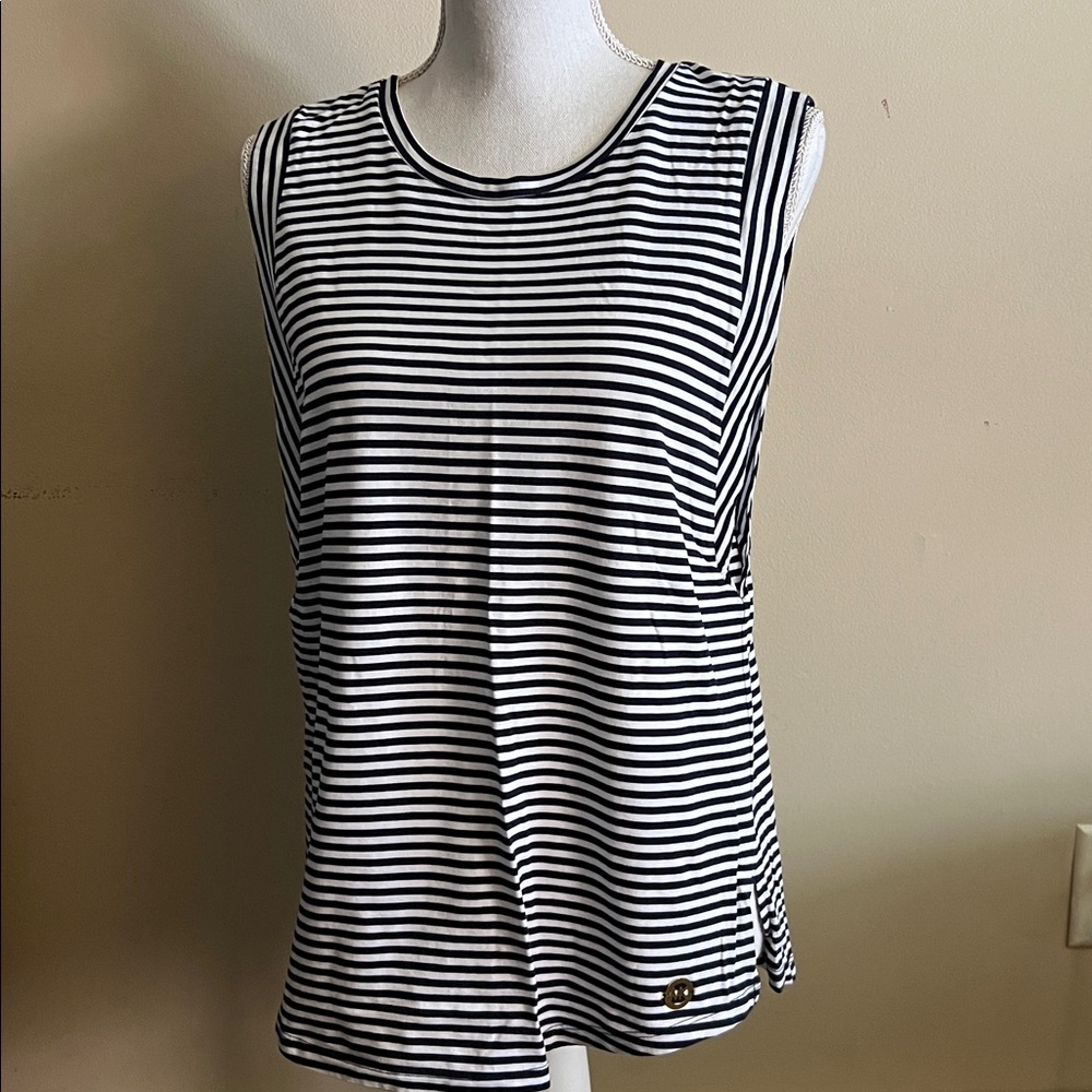 Micheal Kors blue and White Striped Sleeveless Top